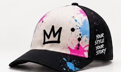 Cap with a painted crown and paint splashes