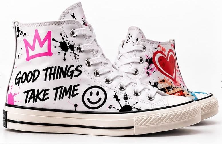 POSITIVE VIBES high-tops, outer side