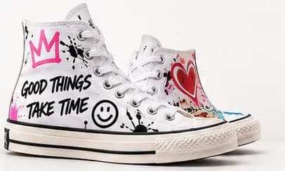 Hand-painted white high-top sneakers
