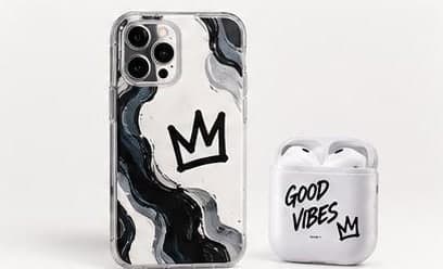 Phone case and earbuds case with painted artwork
